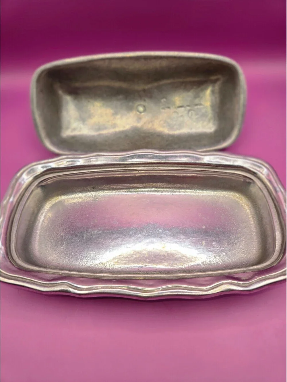 Vintage Wilton, Pewter Butter Dish with Lid and Decorative Handle- USA